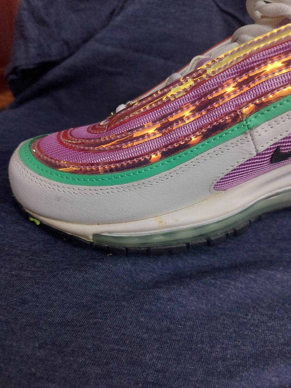 Nike Women’s Air Max 97 — Purple/Pink & Green Metallic Running Shoes Sz 8 - Picture 8 of 16